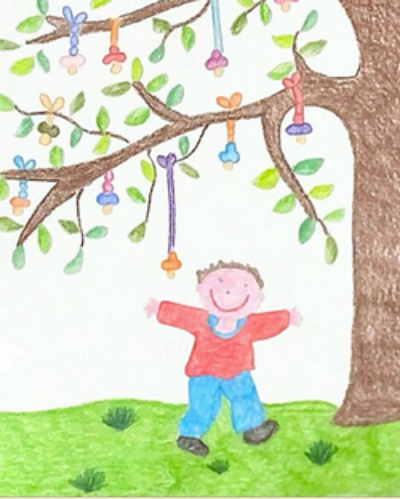 disegno albero con ciucci appesi